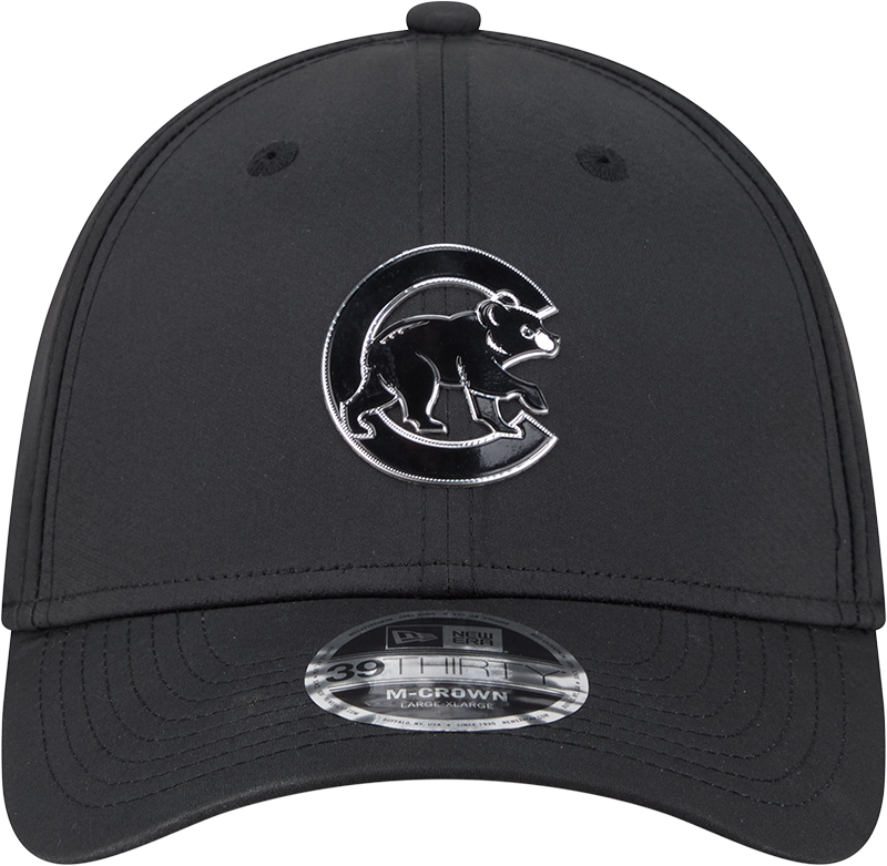 Chicago Cubs New Era M-Crown 39Thirty Metallic Black Performance Flex Fit Hat-Crawling Bear Official Team Hat Sports Fan Cap Official NFL Team Hat Football Fan Cap