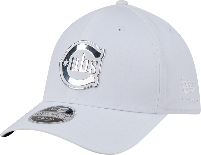 Chicago Cubs New Era M-Crown 39Thirty Alternate 2 Metallic White Performance Flex Fit Hat Official Team Hat Sports Fan Cap Official NFL Team Hat Football Fan Cap