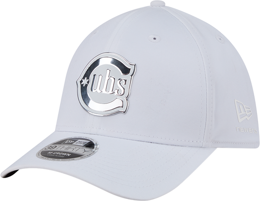 Chicago Cubs New Era M-Crown 39Thirty Alternate 2 Metallic White Performance Flex Fit Hat Official Team Hat Sports Fan Cap Official NFL Team Hat Football Fan Cap