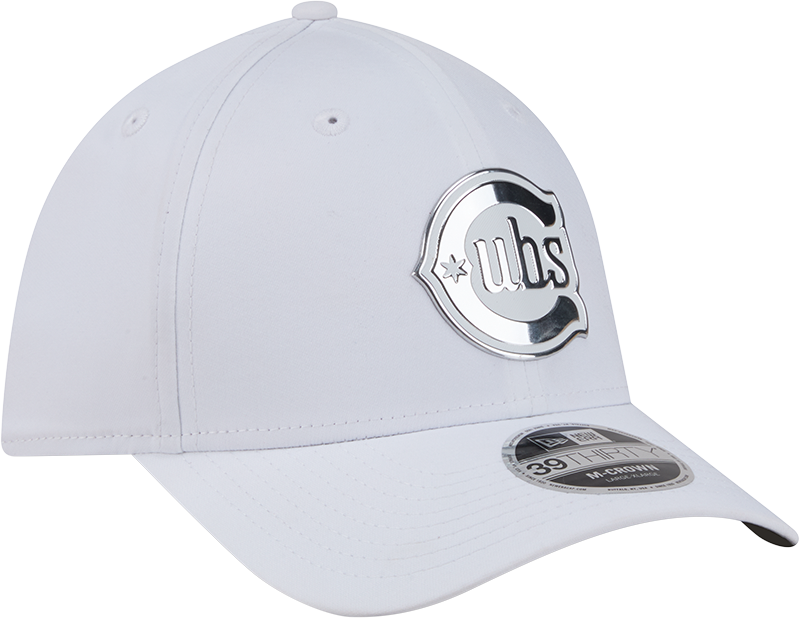 Chicago Cubs New Era M-Crown 39Thirty Alternate 2 Metallic White Performance Flex Fit Hat Official Team Hat Sports Fan Cap Official NFL Team Hat Football Fan Cap