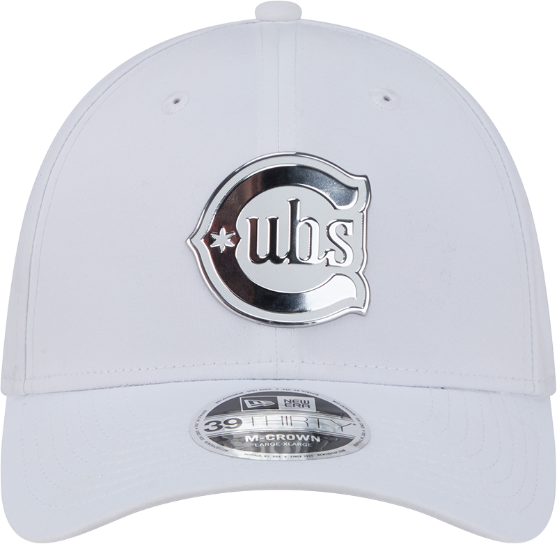 Chicago Cubs New Era M-Crown 39Thirty Alternate 2 Metallic White Performance Flex Fit Hat Official Team Hat Sports Fan Cap Official NFL Team Hat Football Fan Cap