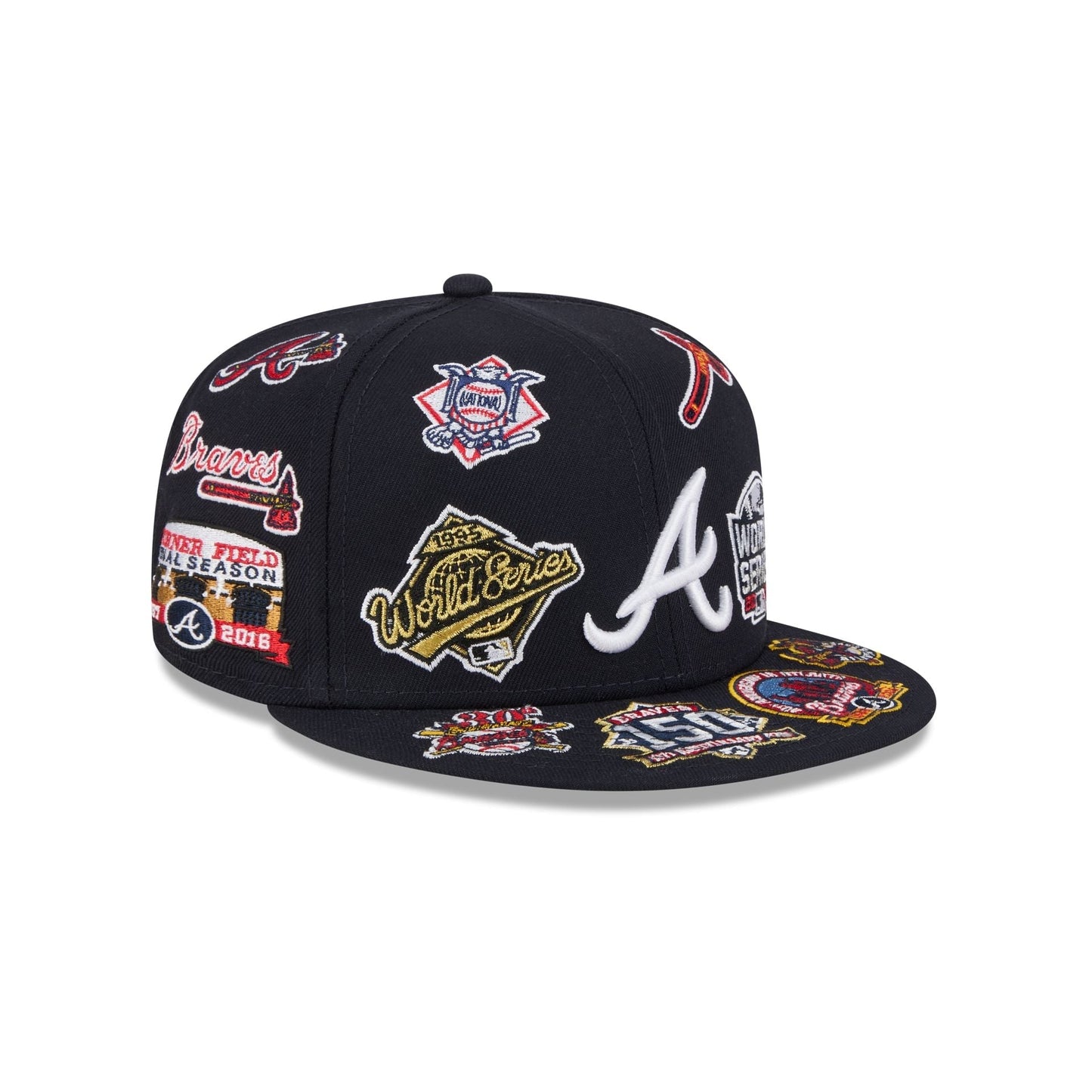 Atlanta Braves MLB All Over Patch 59FIFTY Fitted New Era Official Team Hat Sports Fan Cap Official NFL Team Hat Football Fan Cap