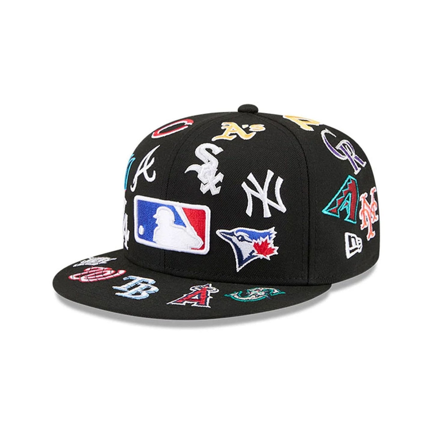 MLB All Over Patch 59FIFTY Fitted New Era Black Official Team Hat Sports Fan Cap Official NFL Team Hat Football Fan Cap