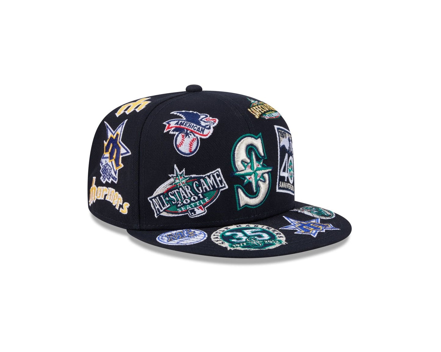Seattle Mariners MLB All Over Patch 59FIFTY Fitted New Era Official Team Hat Sports Fan Cap Official NFL Team Hat Football Fan Cap