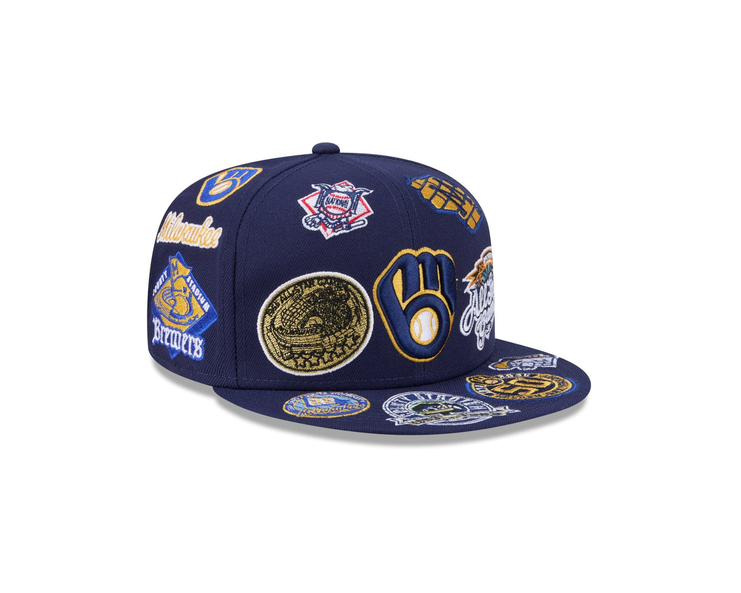 Milwaukee Brewers MLB All Over Patch 59FIFTY Fitted New Era Official Team Hat Sports Fan Cap Official NFL Team Hat Football Fan Cap