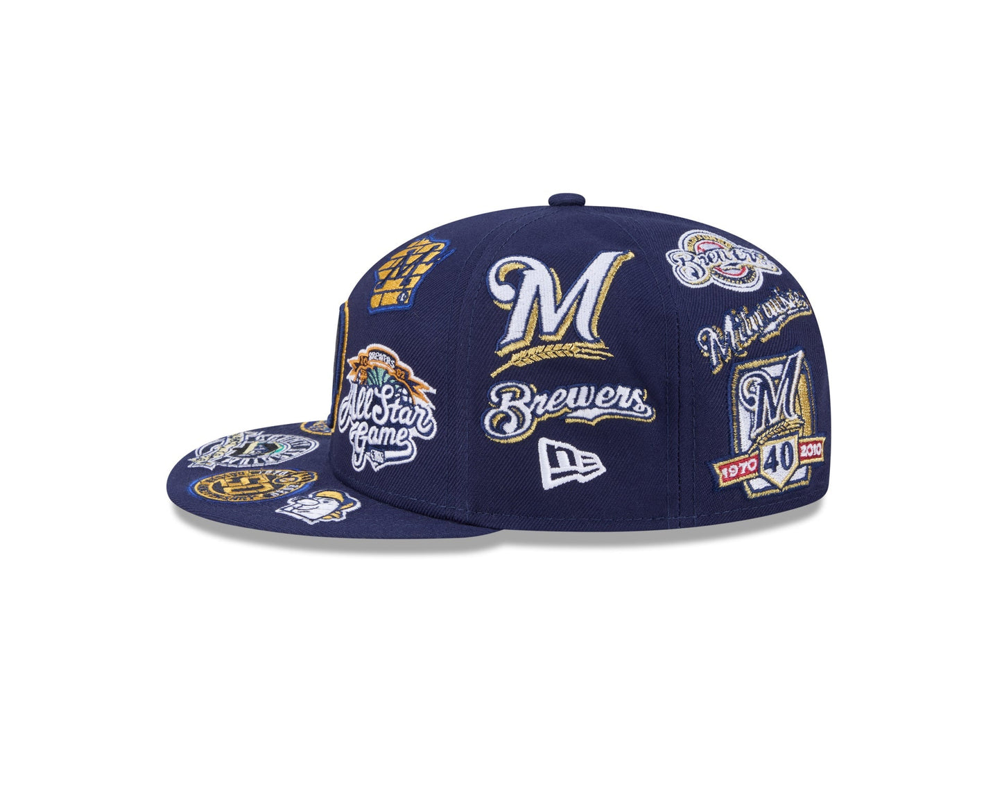 Milwaukee Brewers MLB All Over Patch 59FIFTY Fitted New Era Official Team Hat Sports Fan Cap Official NFL Team Hat Football Fan Cap