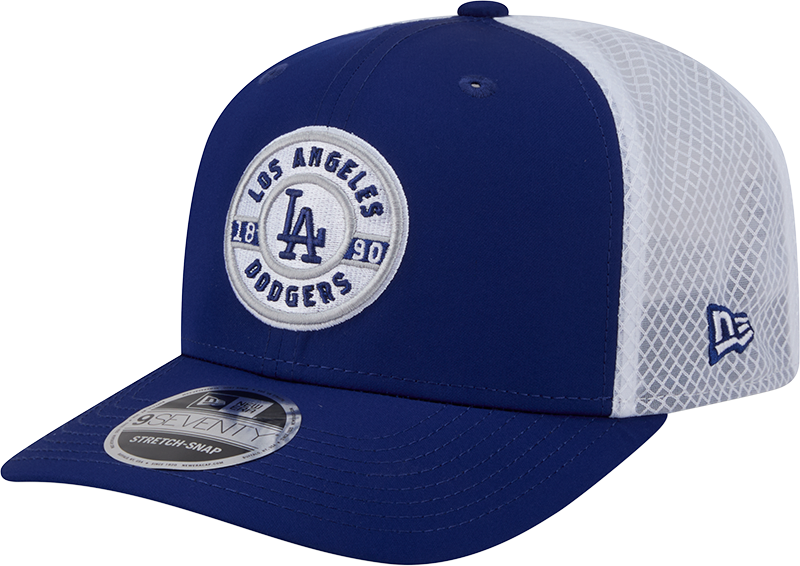 Men's Los Angeles Dodgers New Era Circle Patch 9SEVENTY Trucker Adjustable Hat Official Team Hat Sports Fan Cap Official NFL Team Hat Football Fan Cap