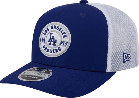 Men's Los Angeles Dodgers New Era Circle Patch 9SEVENTY Trucker Adjustable Hat Official Team Hat Sports Fan Cap Official NFL Team Hat Football Fan Cap