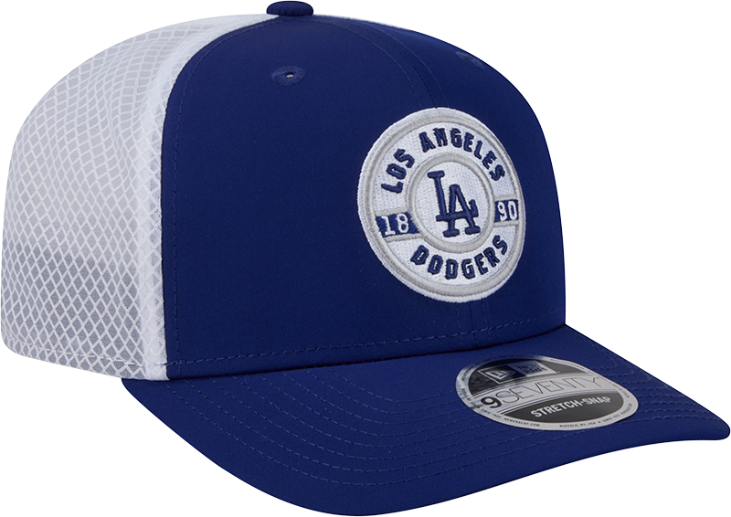 Men's Los Angeles Dodgers New Era Circle Patch 9SEVENTY Trucker Adjustable Hat Official Team Hat Sports Fan Cap Official NFL Team Hat Football Fan Cap