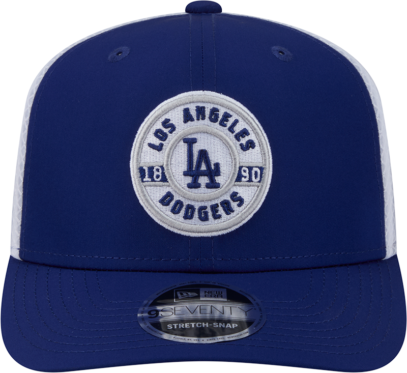 Men's Los Angeles Dodgers New Era Circle Patch 9SEVENTY Trucker Adjustable Hat Official Team Hat Sports Fan Cap Official NFL Team Hat Football Fan Cap