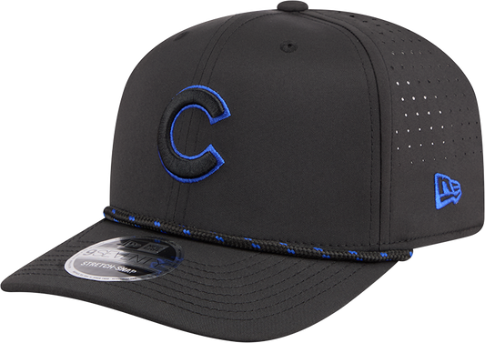 Chicago Cubs New Era Black Sport Rope 9SEVENTY Stretch Snap Adjustable Hat Official Team Hat Sports Fan Cap Official NFL Team Hat Football Fan Cap