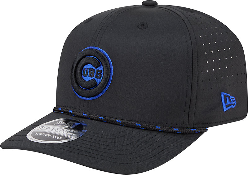 Chicago Cubs New Era Black Bullseye Sport Rope 9SEVENTY Stretch Snap Adjustable Hat Official Team Hat Sports Fan Cap Official NFL Team Hat Football Fan Cap