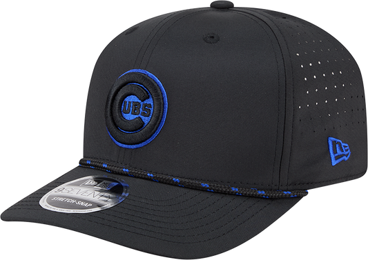 Chicago Cubs New Era Black Bullseye Sport Rope 9SEVENTY Stretch Snap Adjustable Hat Official Team Hat Sports Fan Cap Official NFL Team Hat Football Fan Cap