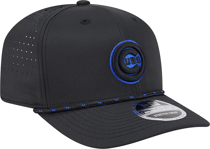 Chicago Cubs New Era Black Bullseye Sport Rope 9SEVENTY Stretch Snap Adjustable Hat Official Team Hat Sports Fan Cap Official NFL Team Hat Football Fan Cap