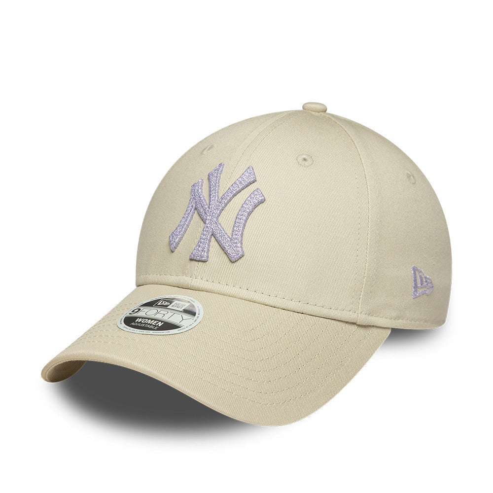 New York Yankees MLB Womens Metallic 9Forty Strapback Beige/Purple Official Team Hat Sports Fan Cap Official NFL Team Hat Football Fan Cap