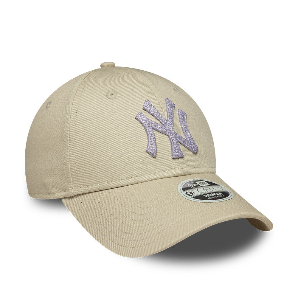 New York Yankees MLB Womens Metallic 9Forty Strapback Beige/Purple Official Team Hat Sports Fan Cap Official NFL Team Hat Football Fan Cap