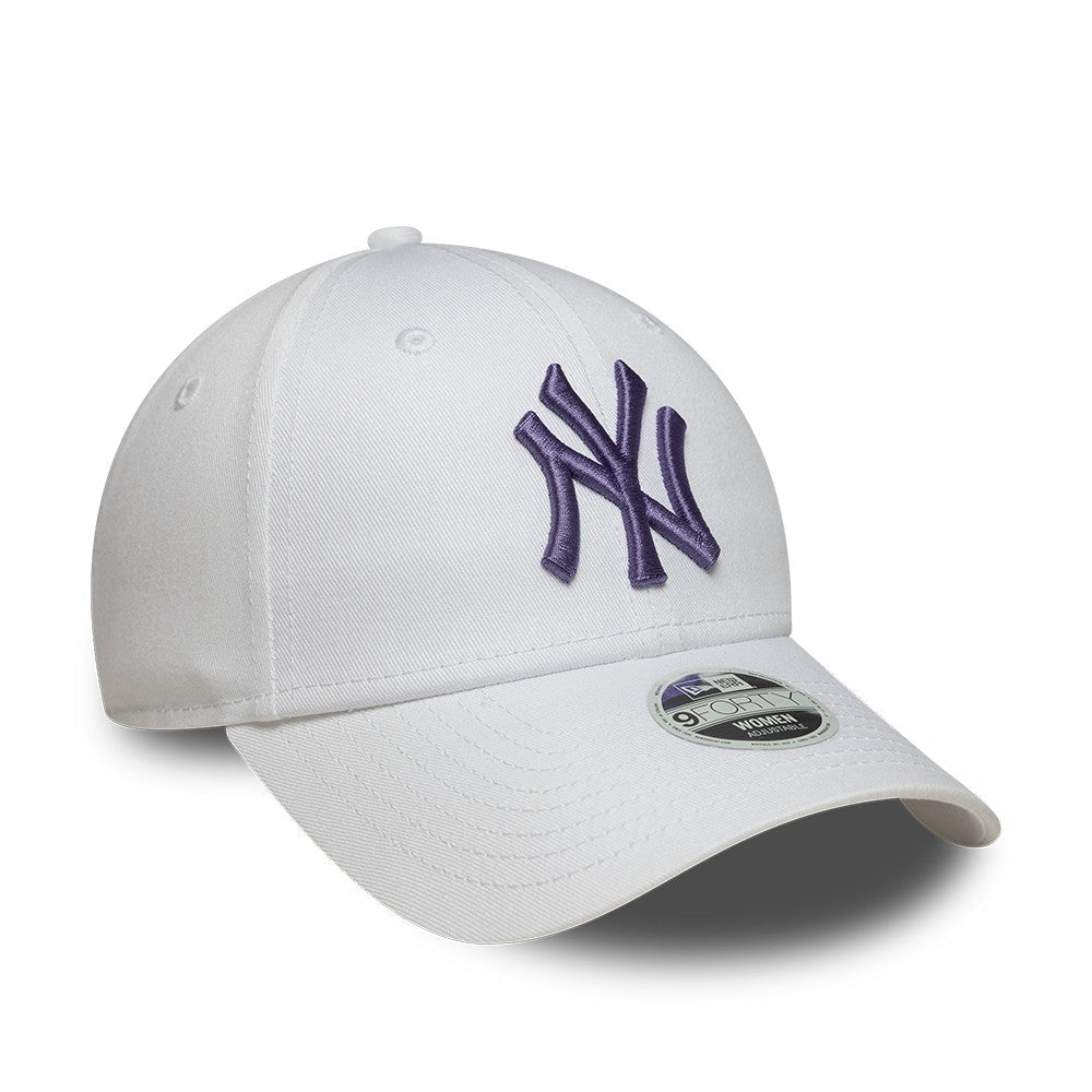 New York Yankees MLB League Essential 9FORTY Women Strapback New Era White/Purple Official Team Hat Sports Fan Cap Official NFL Team Hat Football Fan Cap