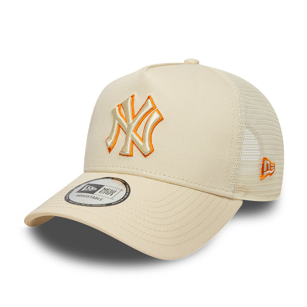 New York Yankees MLB Trucker Snapback New Era Beige/Orange Official Team Hat Sports Fan Cap Official NFL Team Hat Football Fan Cap