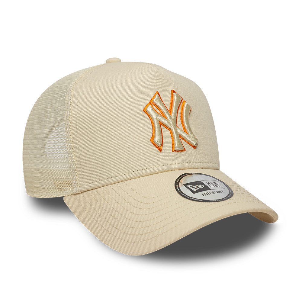 New York Yankees MLB Trucker Snapback New Era Beige/Orange Official Team Hat Sports Fan Cap Official NFL Team Hat Football Fan Cap