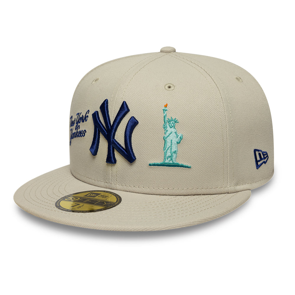 New York Yankees MLB City Icon 59FIFTY Fitted New Era Stone/Blue Official Team Hat Sports Fan Cap Official NFL Team Hat Football Fan Cap