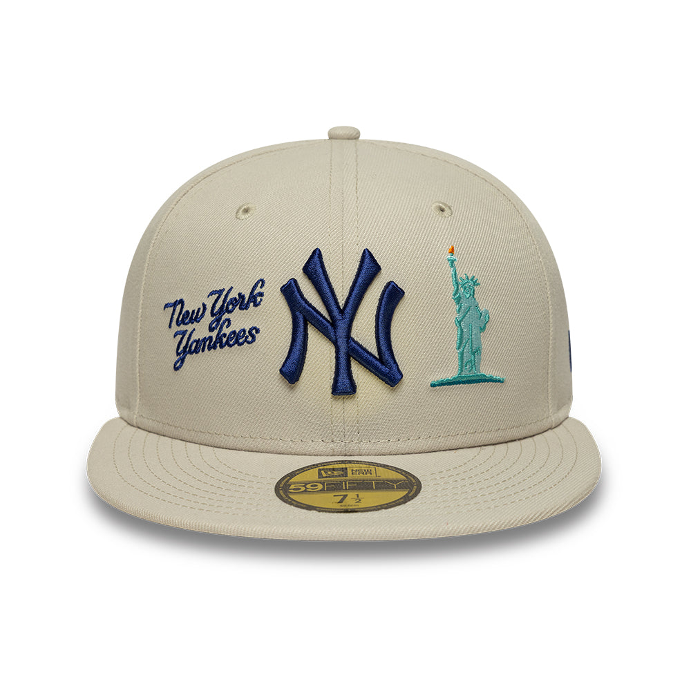 New York Yankees MLB City Icon 59FIFTY Fitted New Era Stone/Blue Official Team Hat Sports Fan Cap Official NFL Team Hat Football Fan Cap