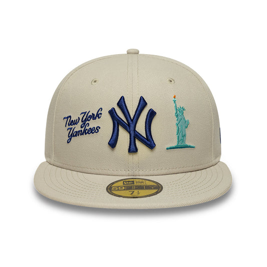 New York Yankees MLB City Icon 59FIFTY Fitted New Era Stone/Blue Official Team Hat Sports Fan Cap Official NFL Team Hat Football Fan Cap