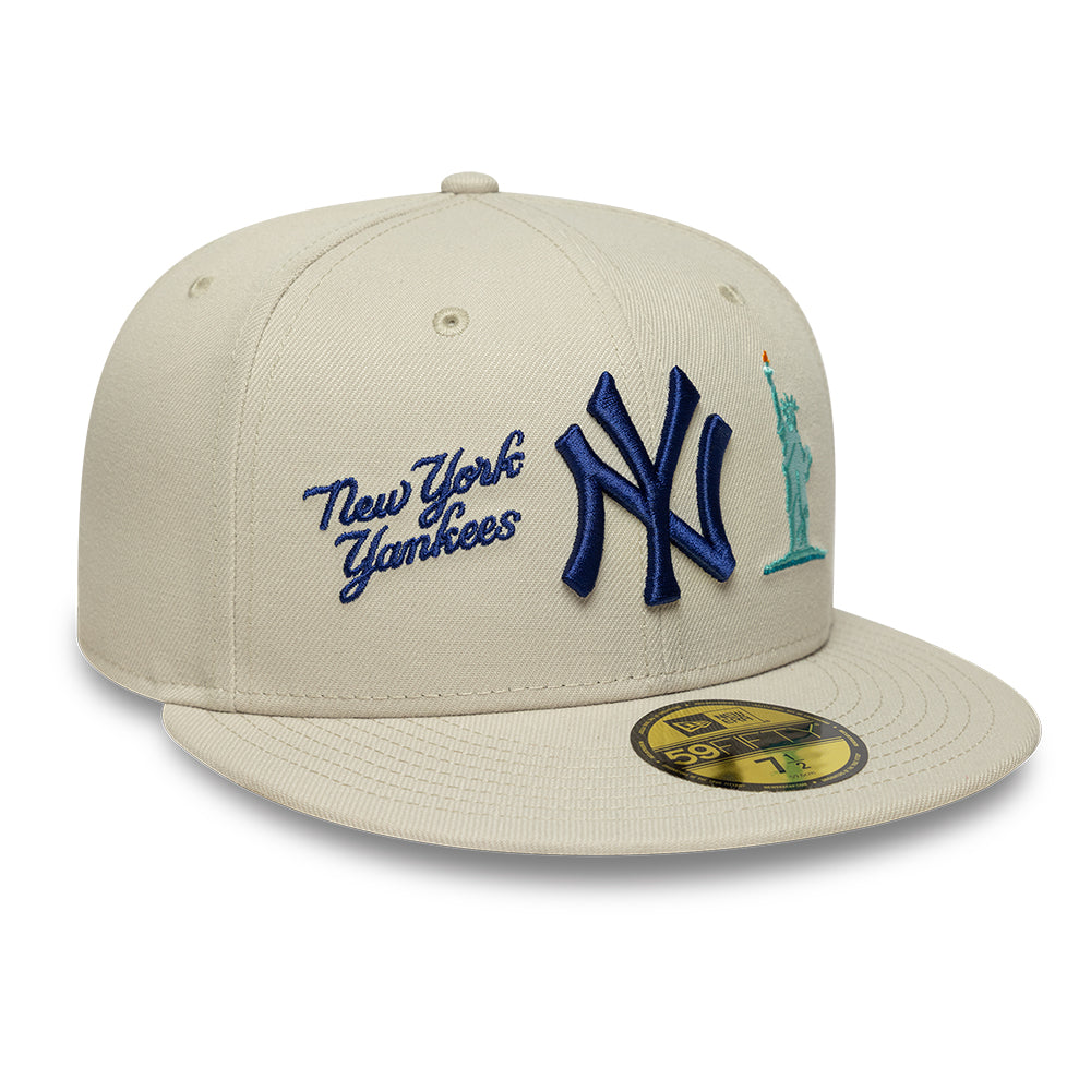 New York Yankees MLB City Icon 59FIFTY Fitted New Era Stone/Blue Official Team Hat Sports Fan Cap Official NFL Team Hat Football Fan Cap