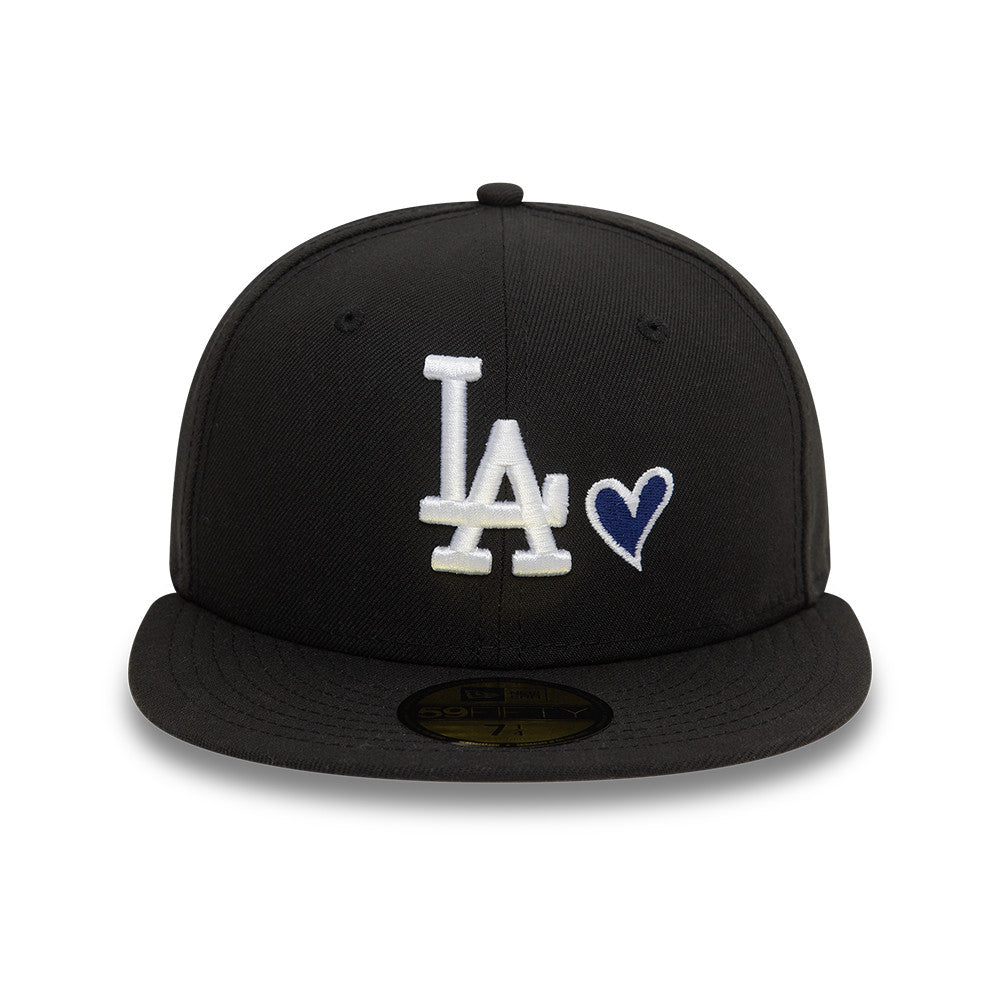 Los Angeles Dodgers MLB Heart Icon 59FIFTY Fitted New Era Black/White Official Team Hat Sports Fan Cap Official NFL Team Hat Football Fan Cap