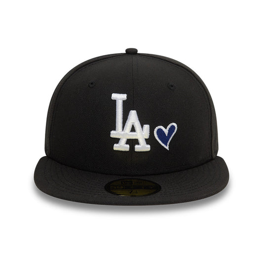 Los Angeles Dodgers MLB Heart Icon 59FIFTY Fitted New Era Black/White Official Team Hat Sports Fan Cap Official NFL Team Hat Football Fan Cap