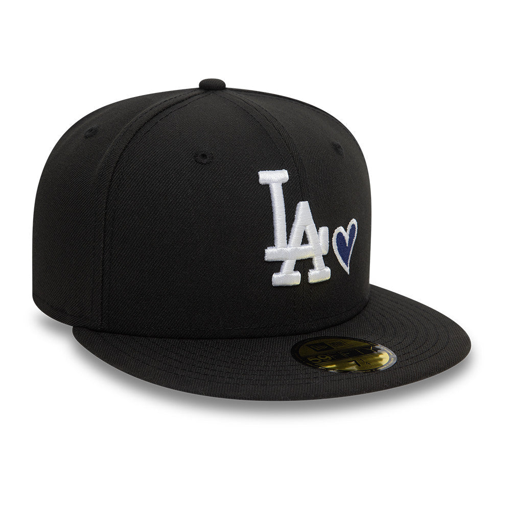 Los Angeles Dodgers MLB Heart Icon 59FIFTY Fitted New Era Black/White Official Team Hat Sports Fan Cap Official NFL Team Hat Football Fan Cap