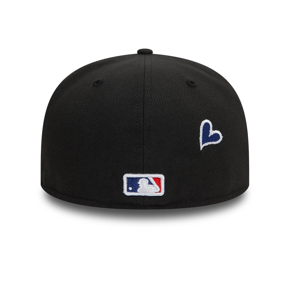 Los Angeles Dodgers MLB Heart Icon 59FIFTY Fitted New Era Black/White Official Team Hat Sports Fan Cap Official NFL Team Hat Football Fan Cap