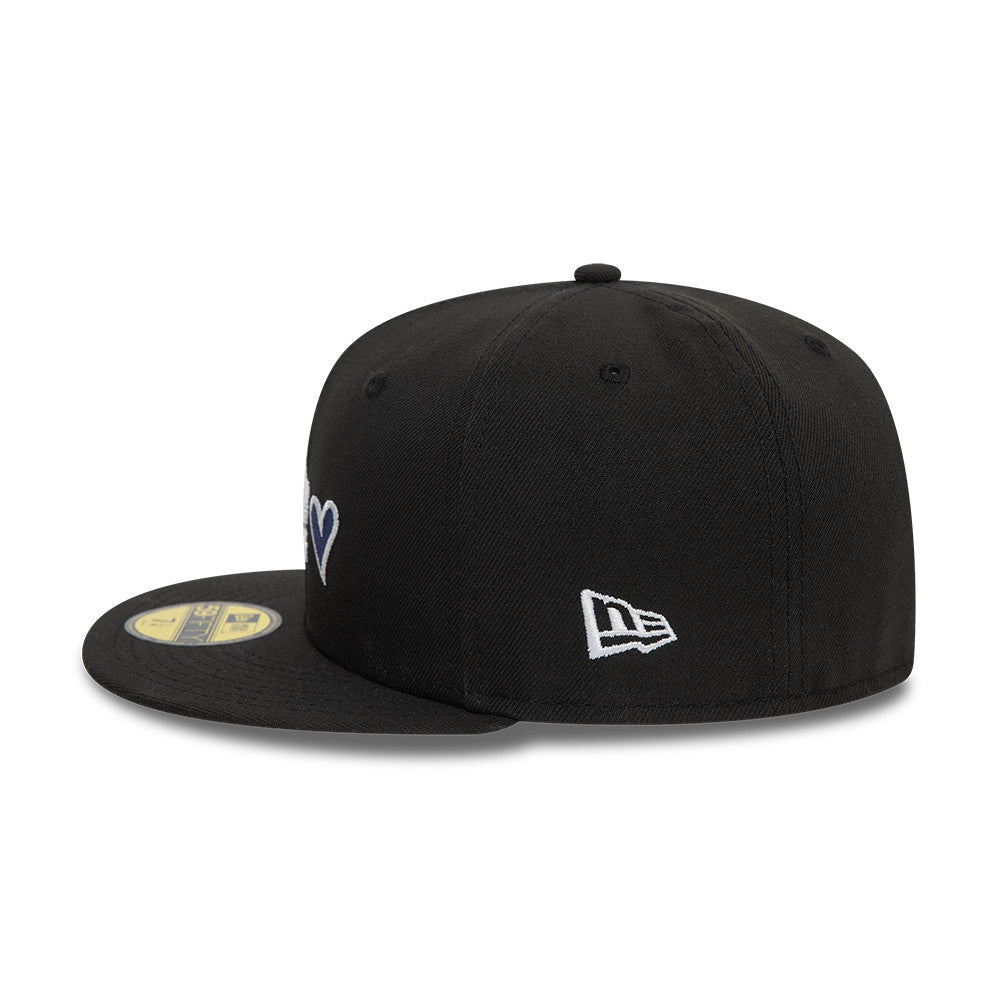 Los Angeles Dodgers MLB Heart Icon 59FIFTY Fitted New Era Black/White Official Team Hat Sports Fan Cap Official NFL Team Hat Football Fan Cap