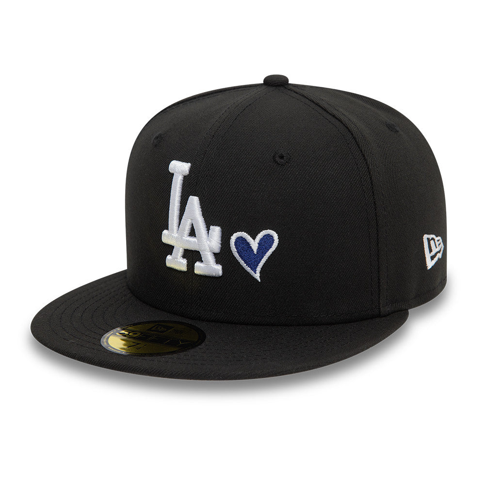 Los Angeles Dodgers MLB Heart Icon 59FIFTY Fitted New Era Black/White Official Team Hat Sports Fan Cap Official NFL Team Hat Football Fan Cap