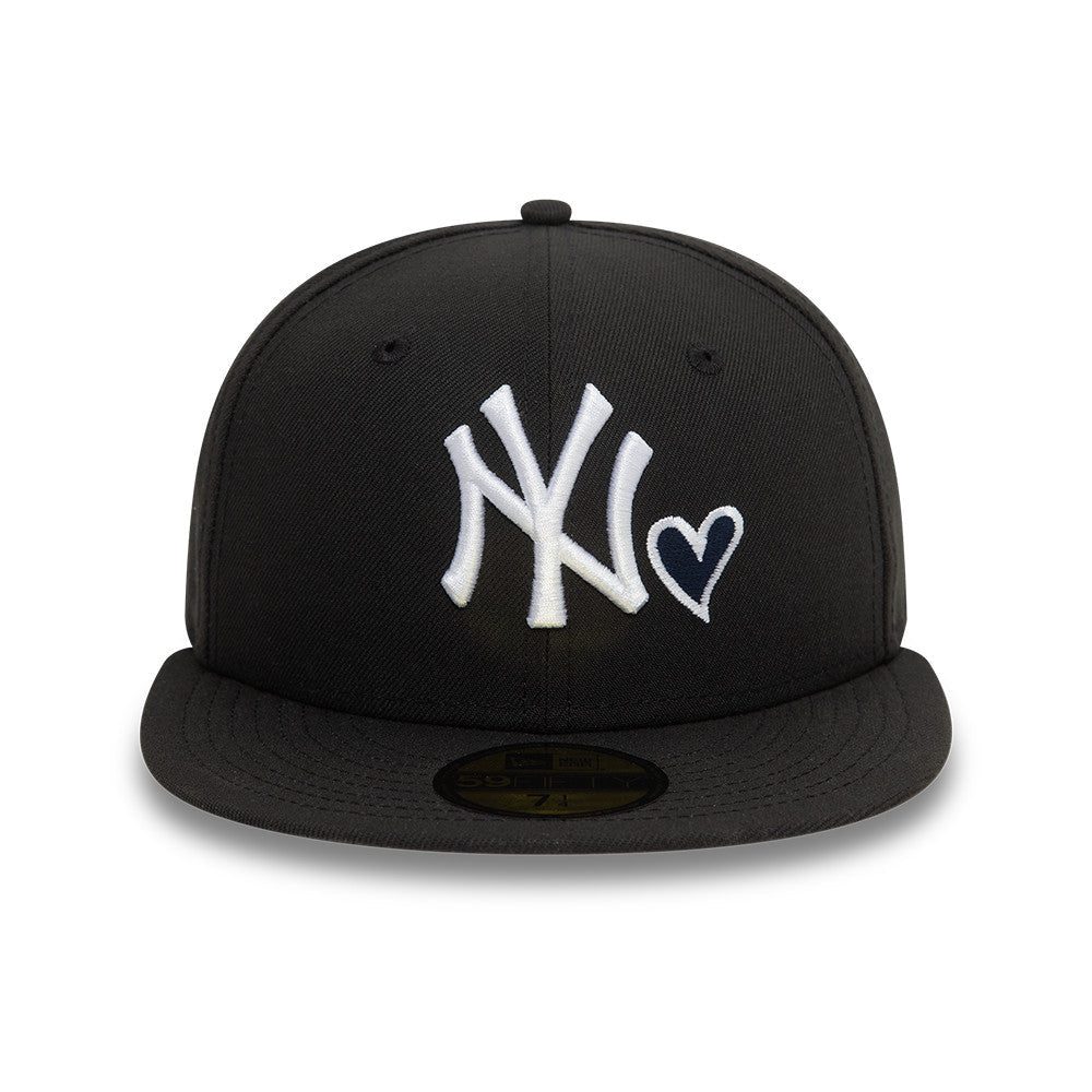New York Yankees MLB Heart Icon 59FIFTY Fitted New Era Black/White Official Team Hat Sports Fan Cap Official NFL Team Hat Football Fan Cap