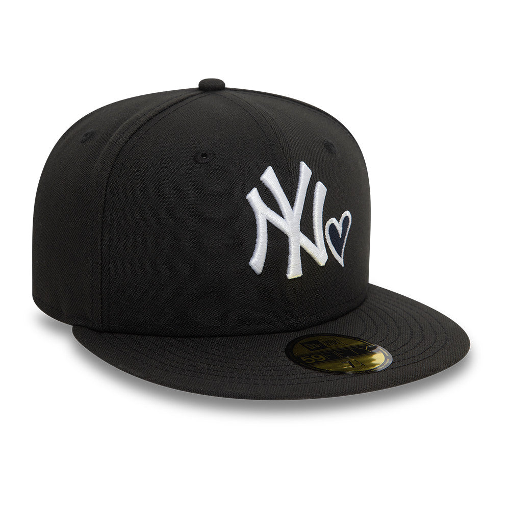 New York Yankees MLB Heart Icon 59FIFTY Fitted New Era Black/White Official Team Hat Sports Fan Cap Official NFL Team Hat Football Fan Cap