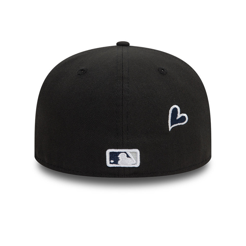 New York Yankees MLB Heart Icon 59FIFTY Fitted New Era Black/White Official Team Hat Sports Fan Cap Official NFL Team Hat Football Fan Cap