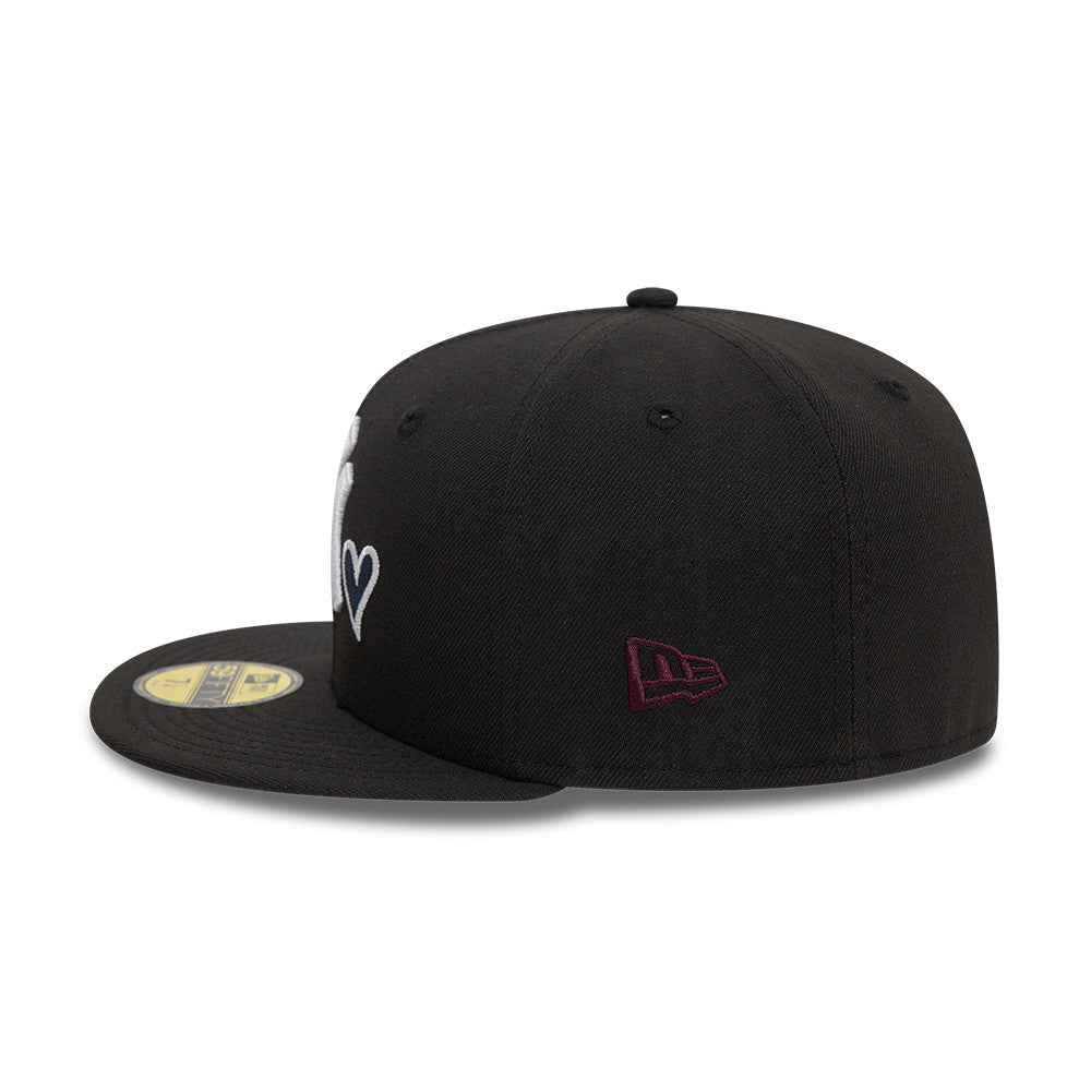 New York Yankees MLB Heart Icon 59FIFTY Fitted New Era Black/White Official Team Hat Sports Fan Cap Official NFL Team Hat Football Fan Cap