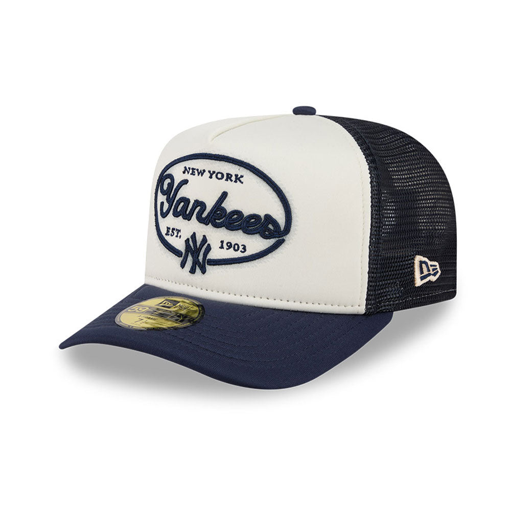 New York Yankees MLB 5950 Day Fitted Trucker A-Frame New Era White/Navy Official Team Hat Sports Fan Cap Official NFL Team Hat Football Fan Cap