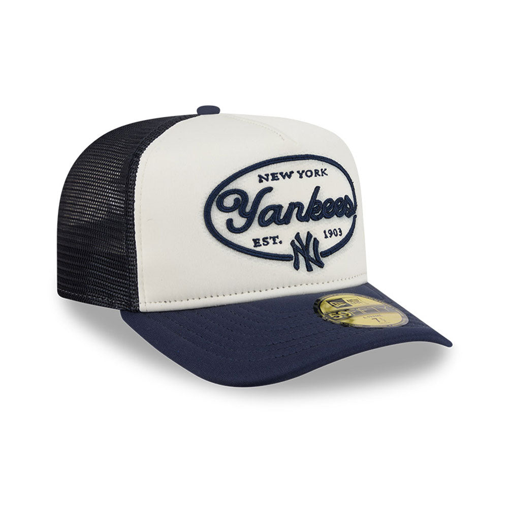 New York Yankees MLB 5950 Day Fitted Trucker A-Frame New Era White/Navy Official Team Hat Sports Fan Cap Official NFL Team Hat Football Fan Cap