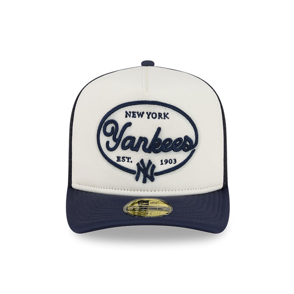 New York Yankees MLB 5950 Day Fitted Trucker A-Frame New Era White/Navy Official Team Hat Sports Fan Cap Official NFL Team Hat Football Fan Cap