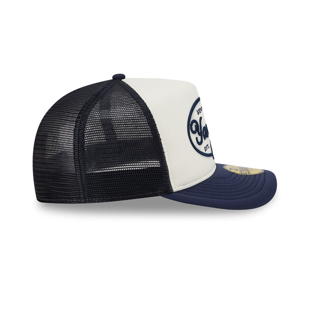 New York Yankees MLB 5950 Day Fitted Trucker A-Frame New Era White/Navy Official Team Hat Sports Fan Cap Official NFL Team Hat Football Fan Cap