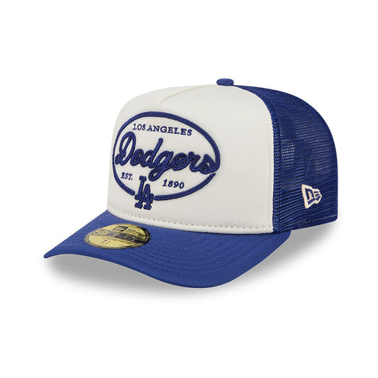 Los Angeles Dodgers MLB 5950 Day Fitted Trucker A-Frame New Era White/Blue Official Team Hat Sports Fan Cap Official NFL Team Hat Football Fan Cap