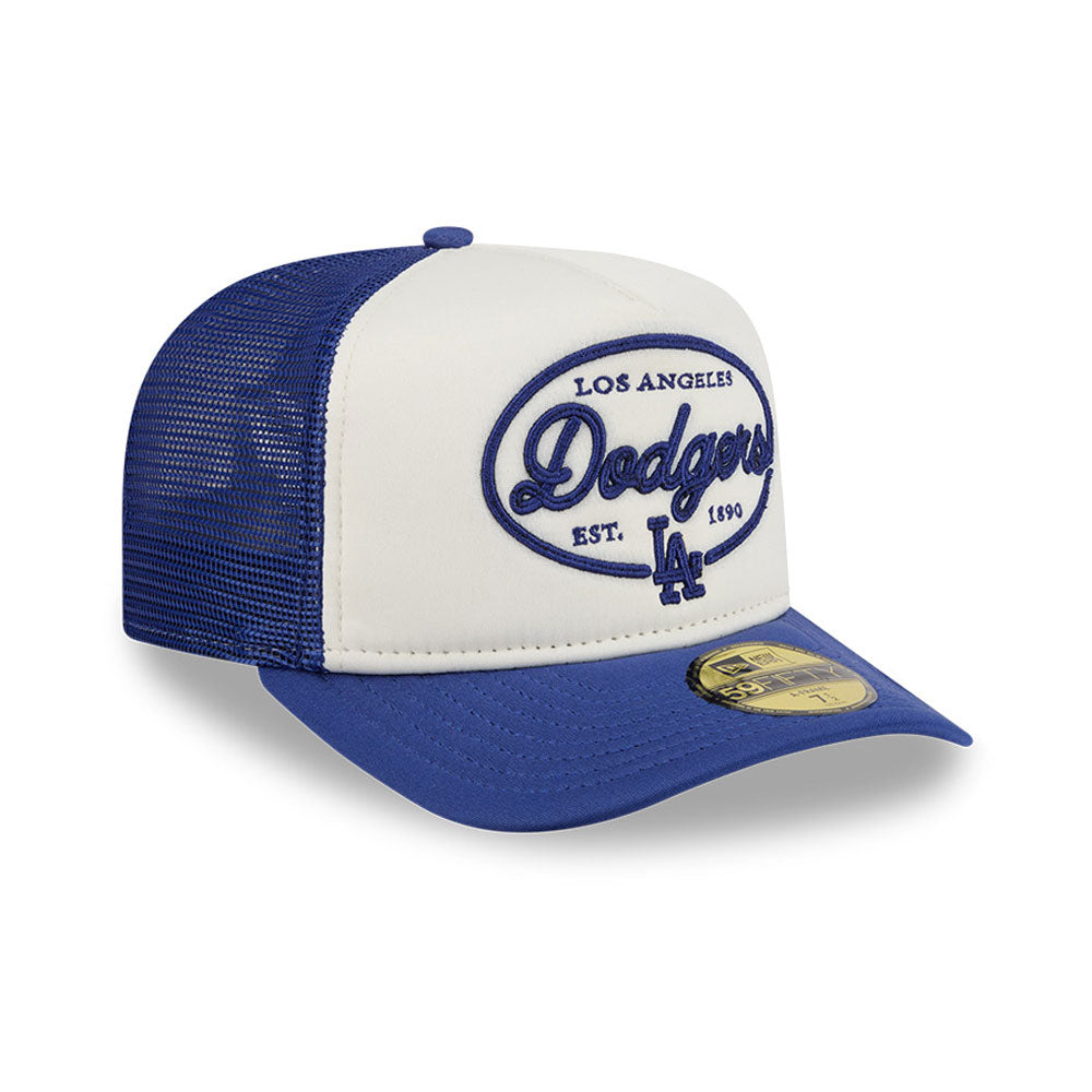 Los Angeles Dodgers MLB 5950 Day Fitted Trucker A-Frame New Era White/Blue Official Team Hat Sports Fan Cap Official NFL Team Hat Football Fan Cap