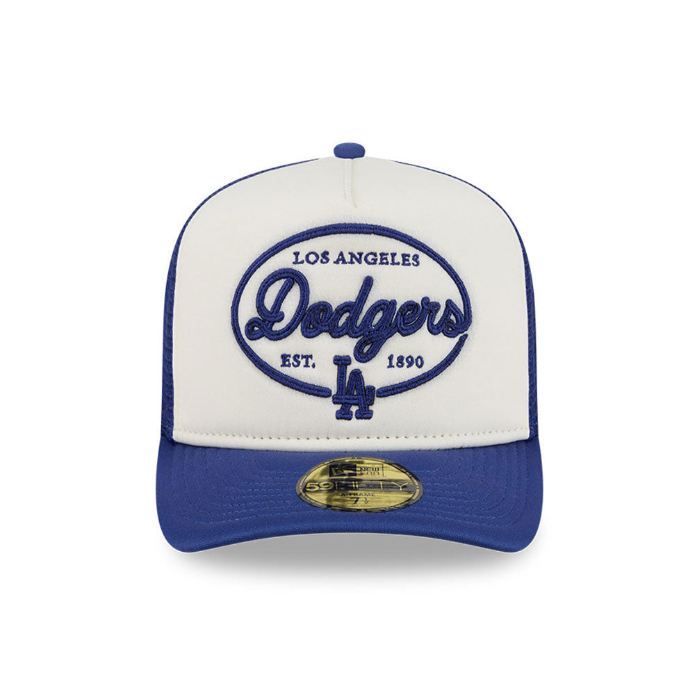 Los Angeles Dodgers MLB 5950 Day Fitted Trucker A-Frame New Era White/Blue Official Team Hat Sports Fan Cap Official NFL Team Hat Football Fan Cap