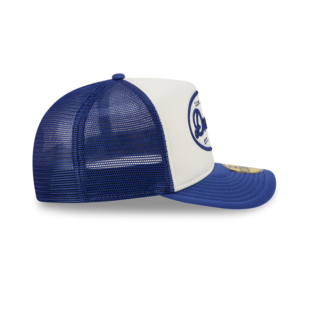Los Angeles Dodgers MLB 5950 Day Fitted Trucker A-Frame New Era White/Blue Official Team Hat Sports Fan Cap Official NFL Team Hat Football Fan Cap