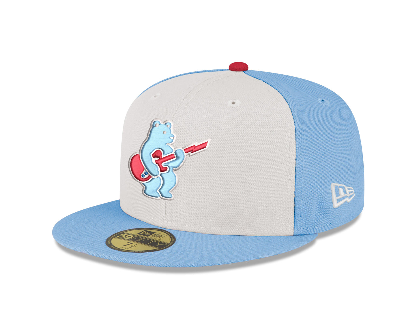 Men's Chicago Cubs New Era Chrome/ Sky Blue Guitar Bear Alternate 59FIFTY Fitted Hat Official Team Hat Sports Fan Cap Official NFL Team Hat Football Fan Cap
