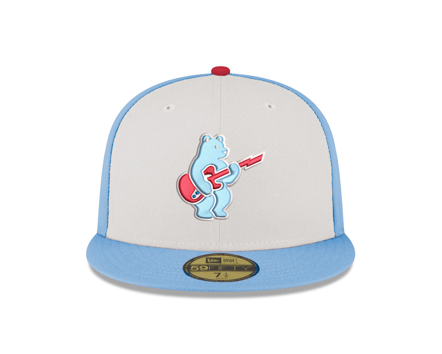 Men's Chicago Cubs New Era Chrome/ Sky Blue Guitar Bear Alternate 59FIFTY Fitted Hat Official Team Hat Sports Fan Cap Official NFL Team Hat Football Fan Cap