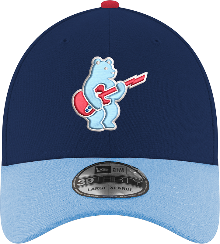 Chicago Cubs 2nd Alternate Guitar Bear Navy/Sky Blue New Era 39THIRTY Flex Hat Official Team Hat Sports Fan Cap Official NFL Team Hat Football Fan Cap