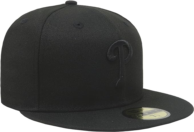 Men's Philadelphia Phillies Tonal Black On Black 59FIFTY Fitted Hat Official Team Hat Sports Fan Cap Official NFL Team Hat Football Fan Cap