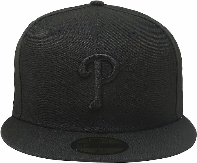 Men's Philadelphia Phillies Tonal Black On Black 59FIFTY Fitted Hat Official Team Hat Sports Fan Cap Official NFL Team Hat Football Fan Cap